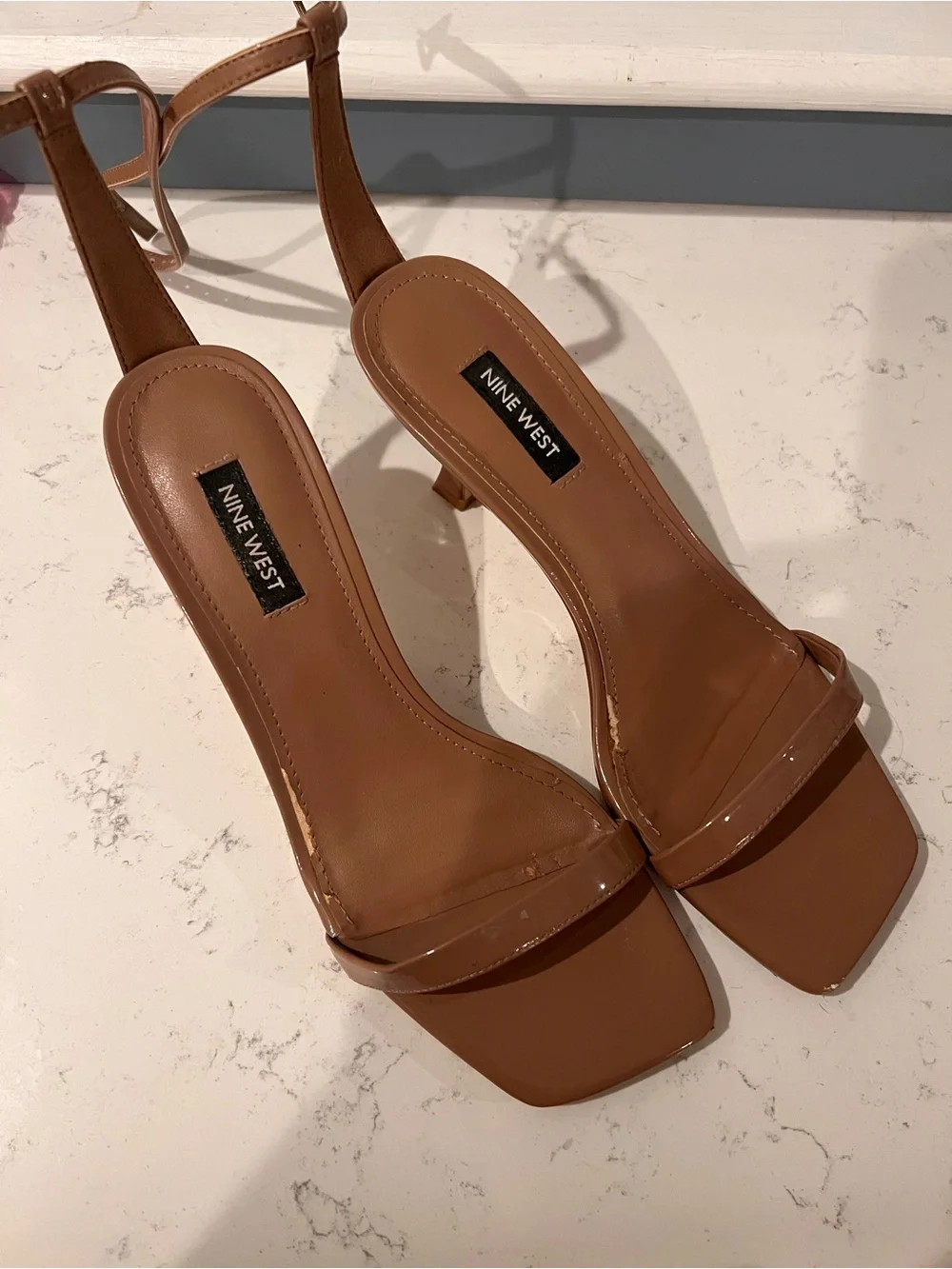 Nine West Tan Leather Square-Toe Slingback Heels